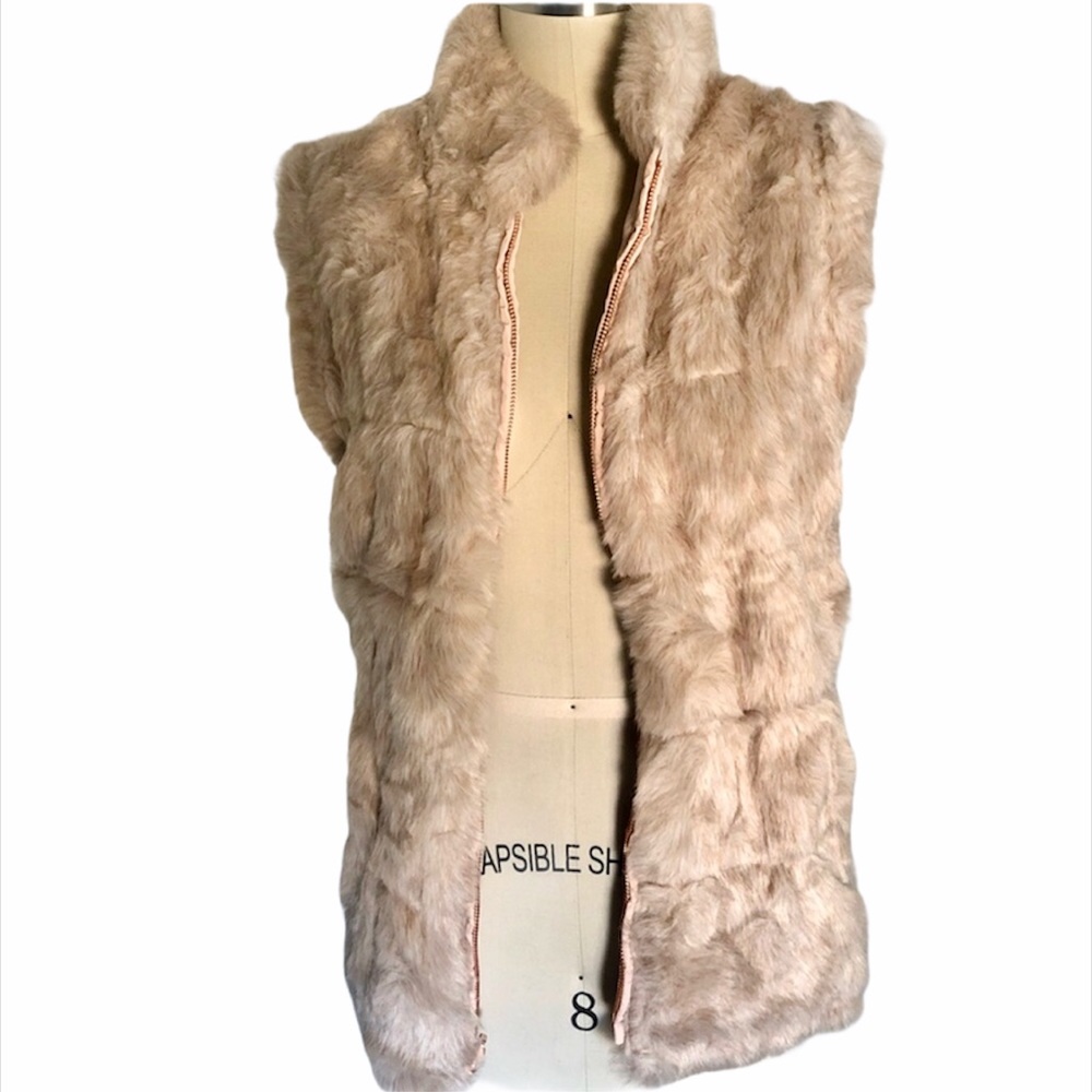 Rose gold reversible vest faux fur puffer jacket